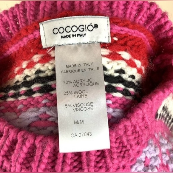 FAIR ISLE WOOL BLEND PINK ITALIAN CHUNKY SWEATER - Picture 3 of 4